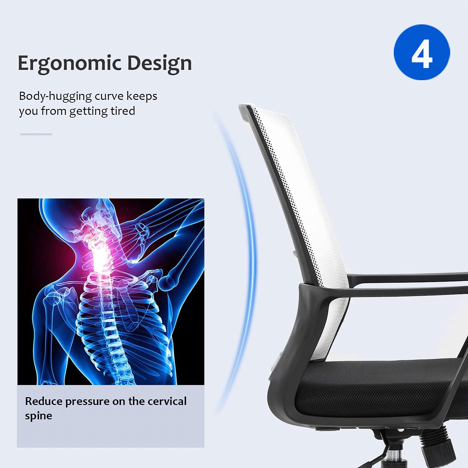 FDW Ergonomic Mesh Office Chair - Adjustable Mid-Back Computer Desk Chair with Lumbar Support, White