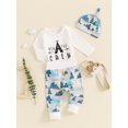 thumbnail image 4 of xiaxaixu Baby Boys Spring Outfits Letter Print Crew Neck Long Sleeve Rompers Camping Print Long Pants Hat 3Pcs Clothes Set, 4 of 9