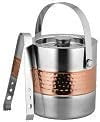 Sol Living Ice Bucket - Double Wall Stainless Steel - Includes Tongs and Lid - Wine & Champagne Holder - For Home, Bars, Commercial Use - Ribbed Finish - Hammered Copper, 1.6 Qt.