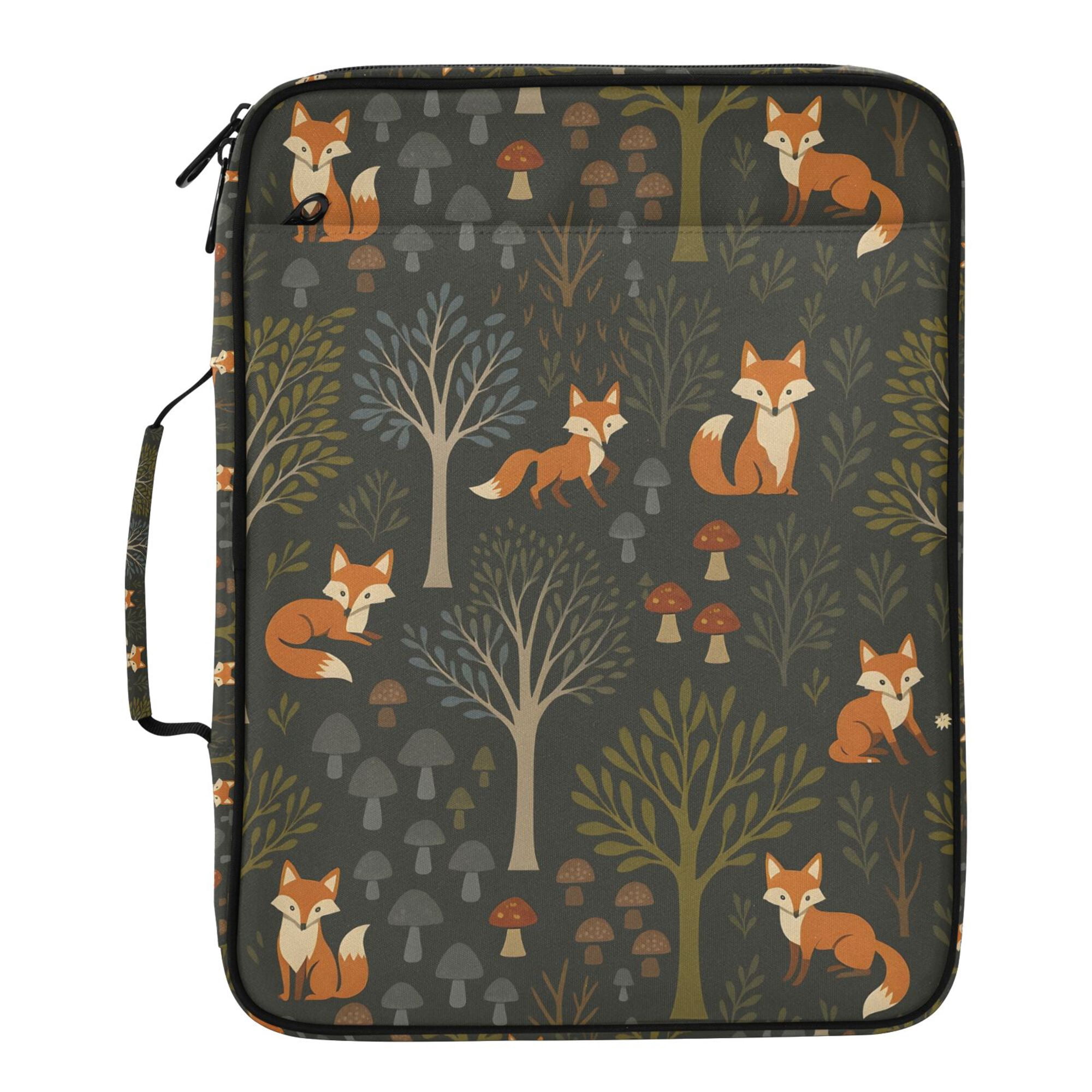 FORMRS Accordion File Folder A4 Size 7-Pocket Expanding Document Organizer Bag with 3 Ring Binder, Green Forest Fox Pattern