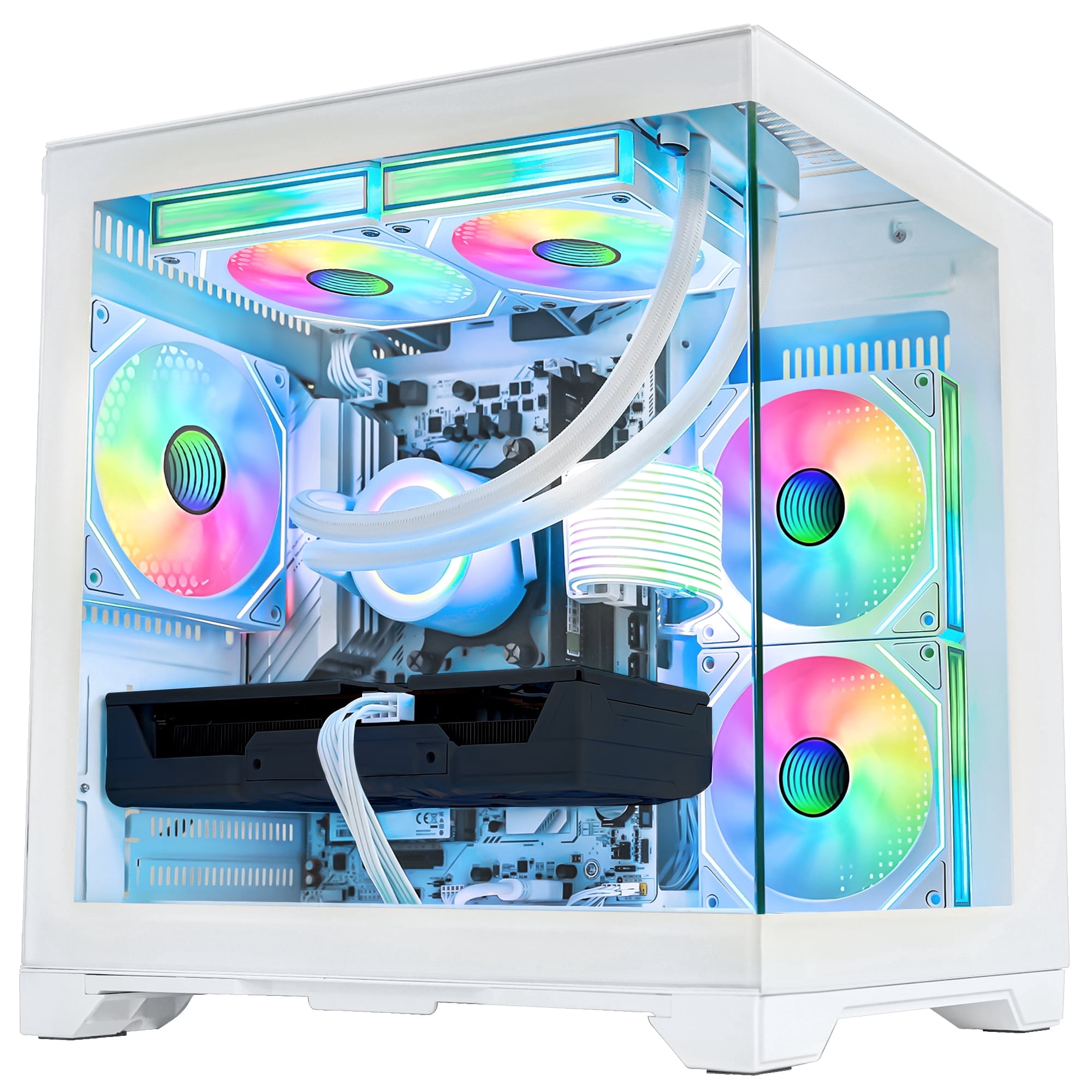 Hoengager Gaming PC -AMD Ryzen 7 5700X 3.4 GHz- RX 6500XT 4GB-16GB DDR4 RAM-1TB M.2 SSD-240 Liquid Cooler-RGB Fans-Windows 11 Desktop Computer-White