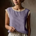thumbnail image 2 of Diufon Summer Tops for Women Cotton Linen Lace Trim Cap Sleeve Tank Top Casual Crewneck Beach Vacation Blouses, 2 of 9