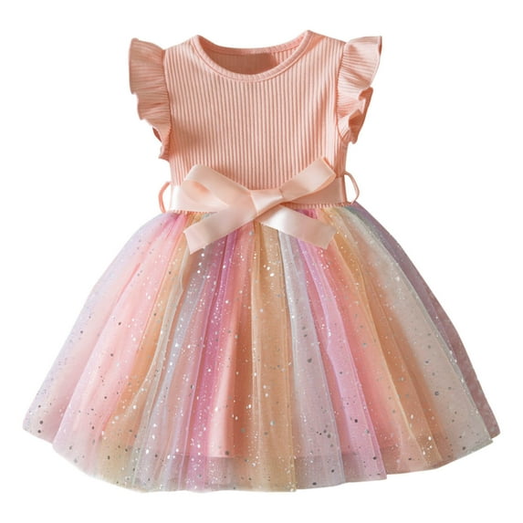 hengsof Toddler Girl Tulle Dress Summer Ruffle Sleeveless Baby Girl Fashion Casual Dresses Casual Summer Bow Princess Dresses 1-6Y