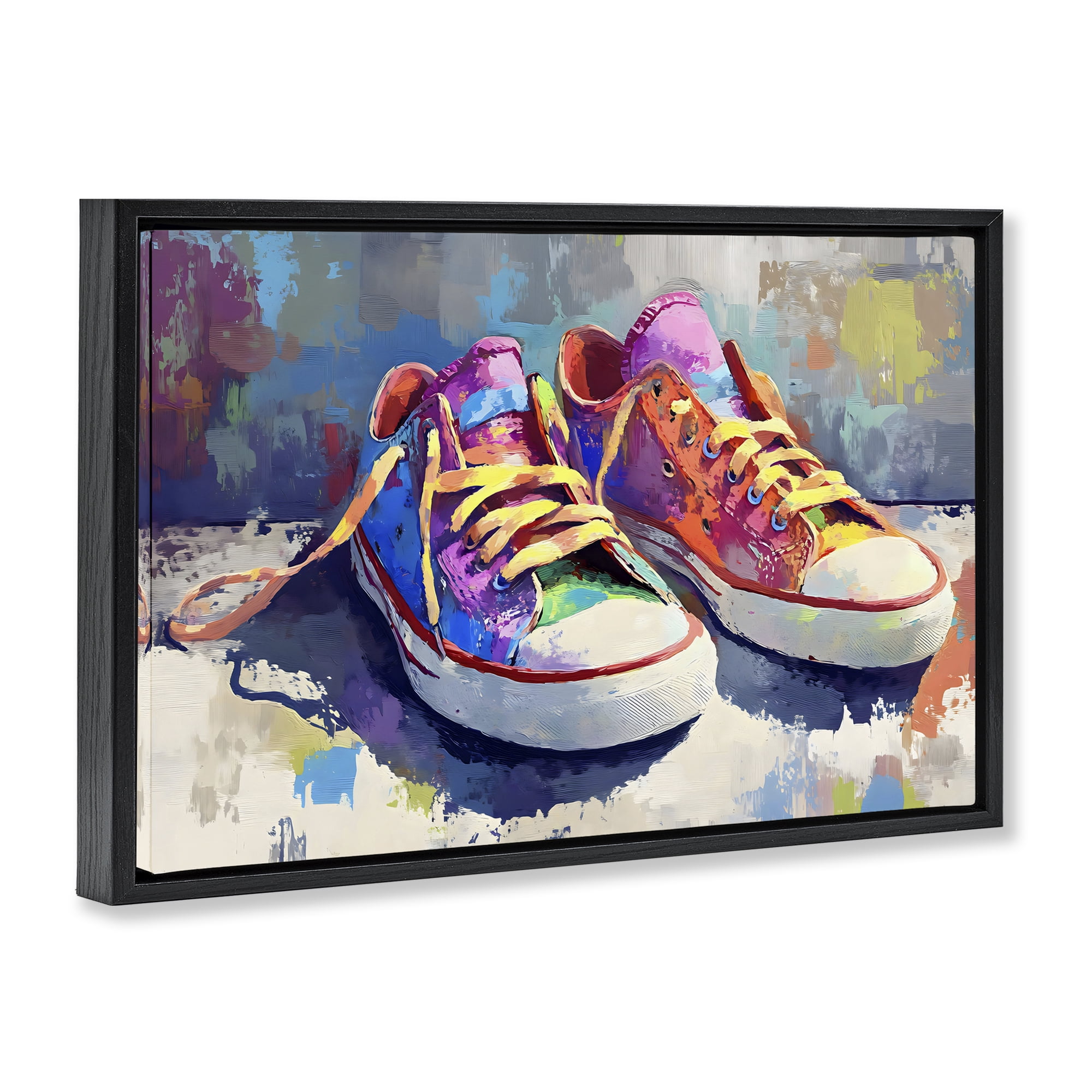Stupell Industries Colorful Low Top Sneakers Black Framed Floater Canvas Wall Art, design by Creative Studio