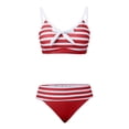 thumbnail image 4 of uvwlwu Women's Two Piece Striped Bikini Set with Bow Front Top and High Waist Bottom Bathing Suit,XL, 4 of 5