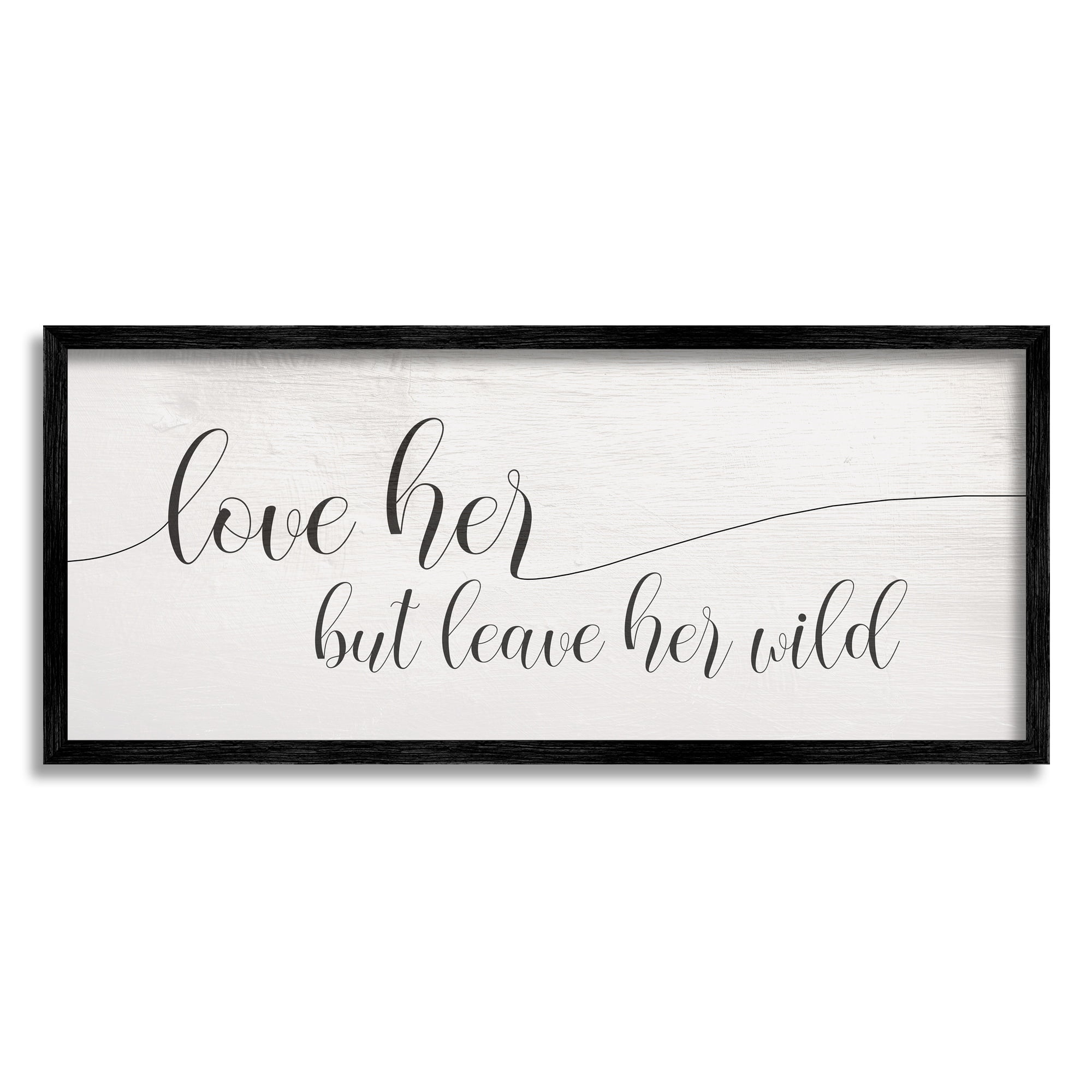 Stupell Industries Leave Her Wild Romantic Phrase Charming Cursive Script Inspirational Painting Gray Framed Art Print Wall Art, 13 x 30