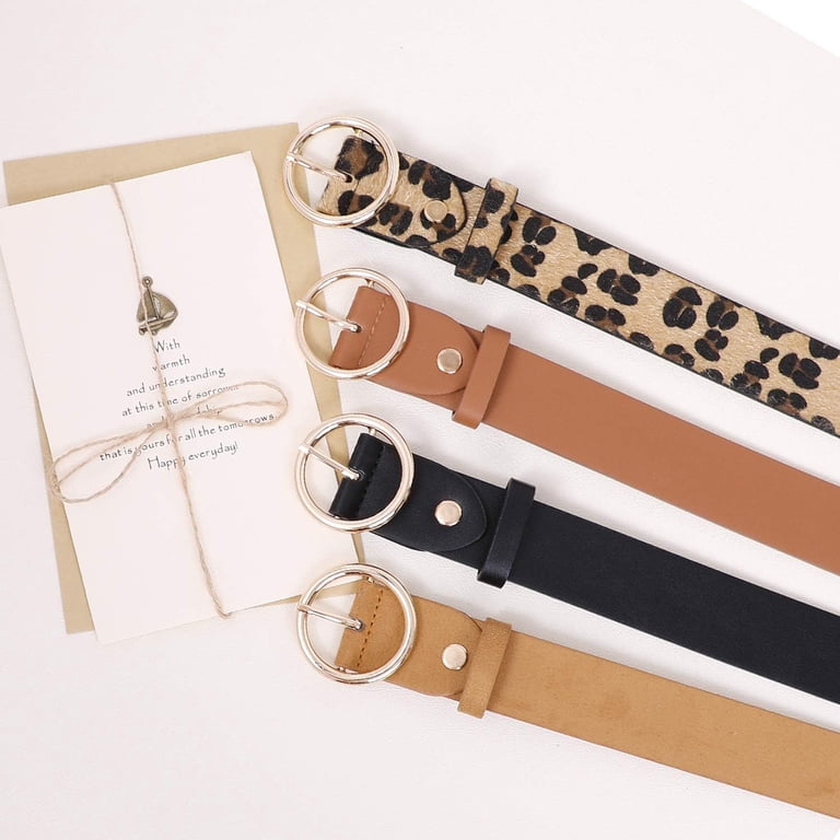 Women Leather Belts Fashion Soft Faux Leather Jeans Belts with O-Ring Buckle Snapklik.com : Women Leather Belt Fashion Double O-Ring Soft  main image 3