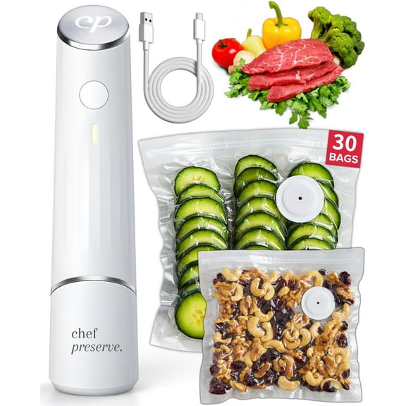 ZJQYDS Chef Preserve Compact Vacuum Sealer for Food (Vacuum Sealer Machine   30 Reusable Vacuum Bags) Powerful Handheld Vacuum Sealer Machine, Seal Meal Saver, Portable Food Sealer