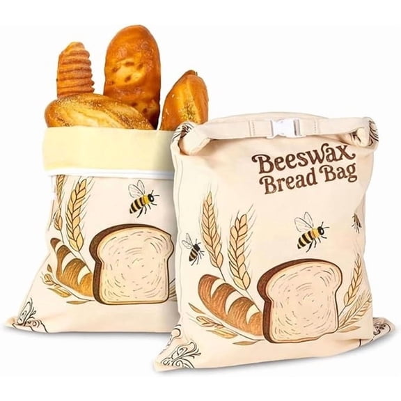 Beeswax Bread Bags, Extra Large Reusable Beeswax Bread Bags for Homemade Bread, Loaf Guard Beeswax Bag with Zip Closure to Keep Bread Fresh, 17 x 13in