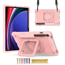 Rugged Kids Case for Samsung Galaxy Tab S9 11.0" 2023 / Tab S9 FE 10.9" 2023, Heavy Duty Shockproof 360°Swivel Ring Stand Handle Case Cover for Tab S9 / S9 FE, Rosegold