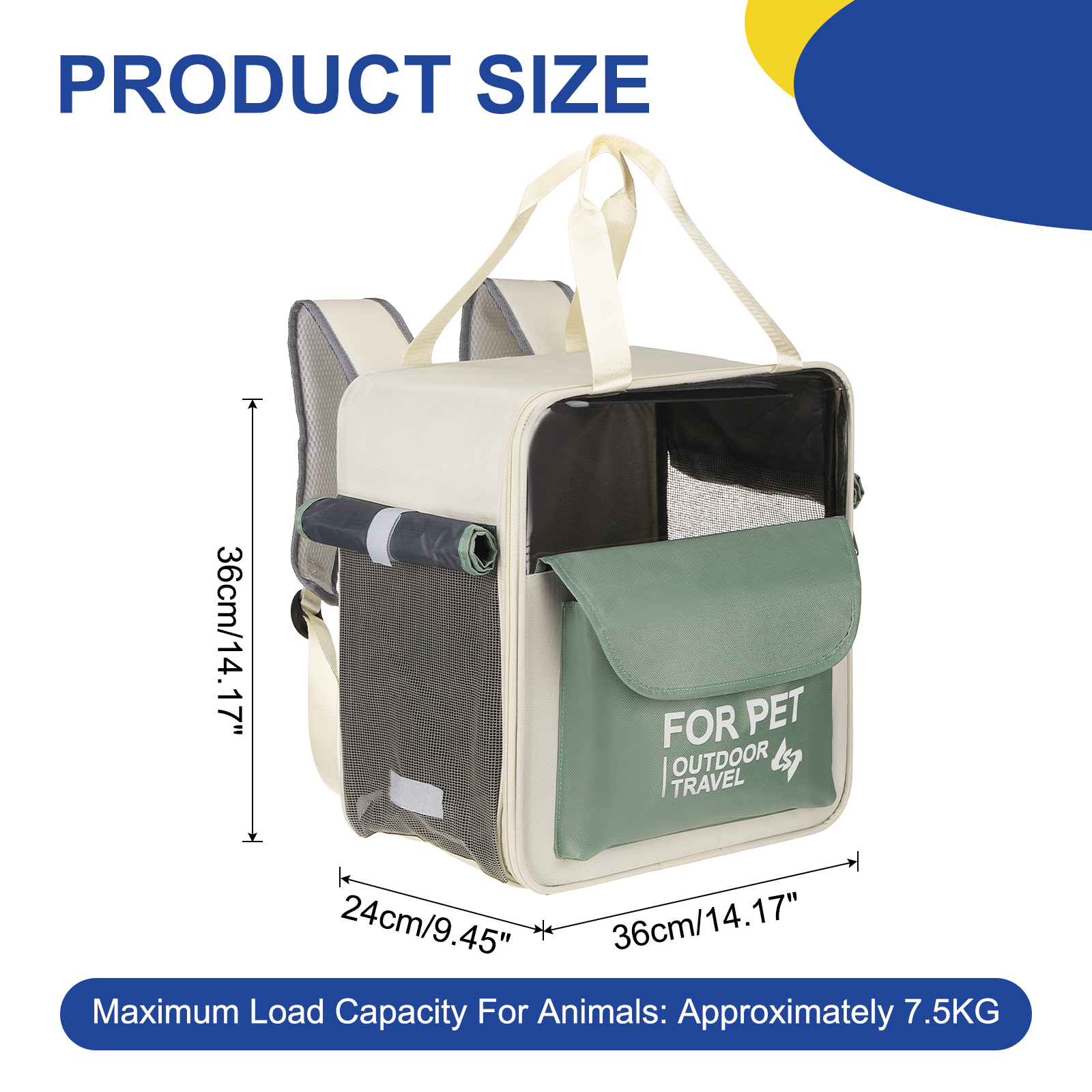 Uxcell Pet Backpack Carrier, Portable and Ventilated, Oxford Cloth, Dogs Cats and Small Animals Travel Bag 12.6", (Green, 1 Pcs), Intended for Hiking / Camping / Traveling
