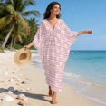 thumbnail image 5 of Xixirimido Daisy Grids Pink Print Women Kaftan Dresses Plus Size Beach Cover Up Deep V-Neck Batwing Sleeves Swimsuit Coverups Summer Caftan Dress, 5 of 7