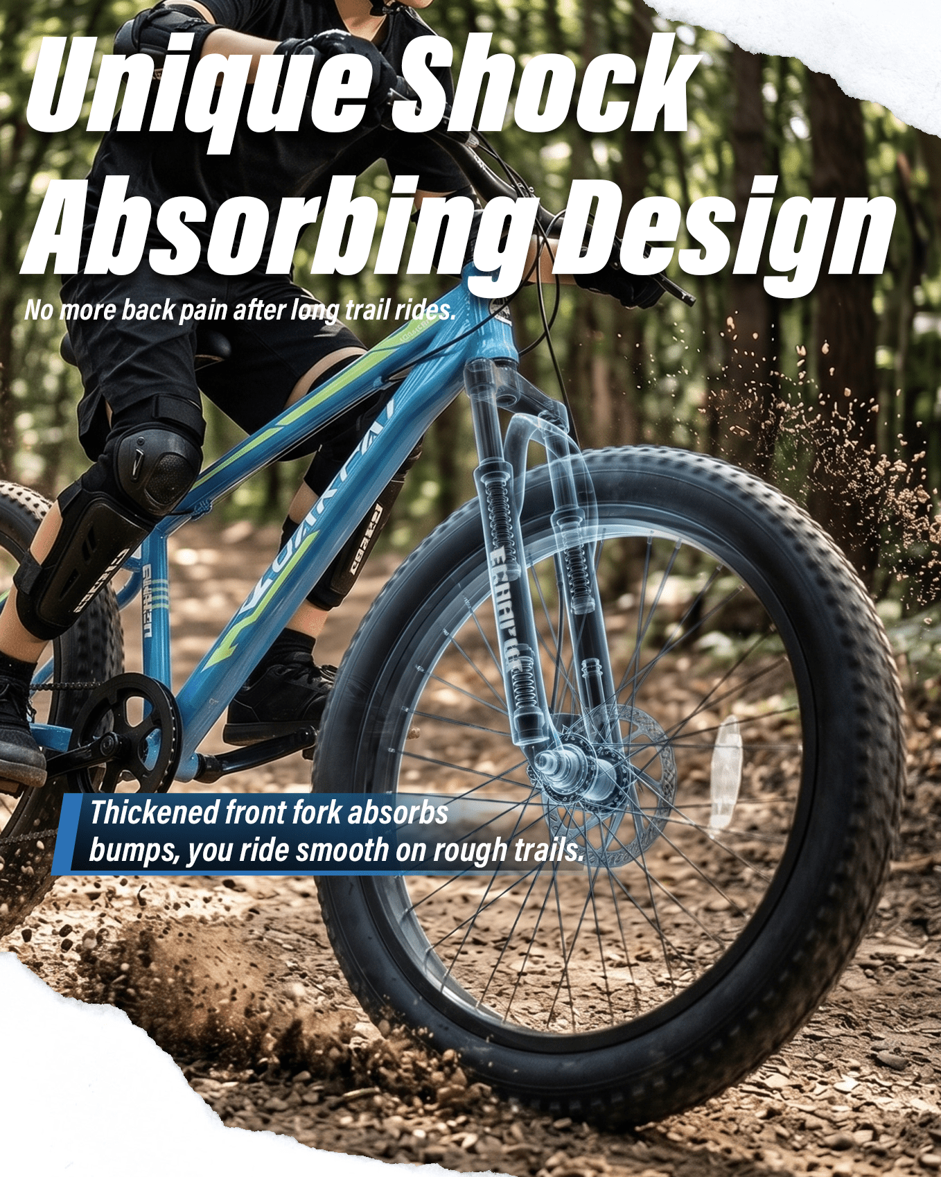 24 inch Fat Tire Mountain Bike, Outdoor Cycling Bike with 7-Speed for Boys Girls, High Carbon Steel Frame, Dual Disc Brake, Wide Tires, Suspension Fork, Anti-Slip Bikes, Blue