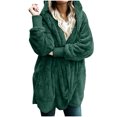 thumbnail image 5 of Honeeladyy Womens Winter Jacket Long Sleeve Solid Fuzzy Fleece Open Front Hooded Cardigans Coats Outerwear with Pocket Green M, 5 of 6
