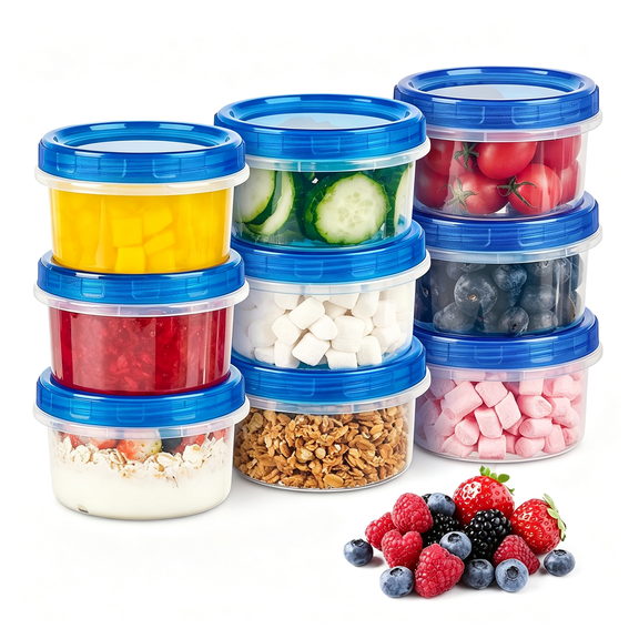 BESTSKY 8 Oz Freezer Storage Containers with Twist Top Lids,10 Pack|Reusable Meal Prep Containers,Plastic Stackable Food Storage Containers,For Sauce,Salad,Leftover,Oats