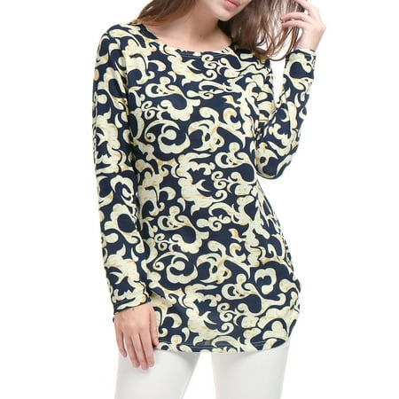 Pointelle Knit Tunic - Women's Women Round Neck Long Sleeves Bowtie Pattern Tunic Knitted Top
