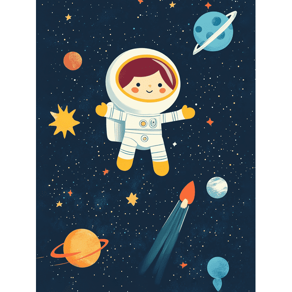 Cute Astronaut Space Canvas Print/Wall Art， Suitable for Living Room， Bedroom， Nursery， Office， and Kids Playroom Decoration.