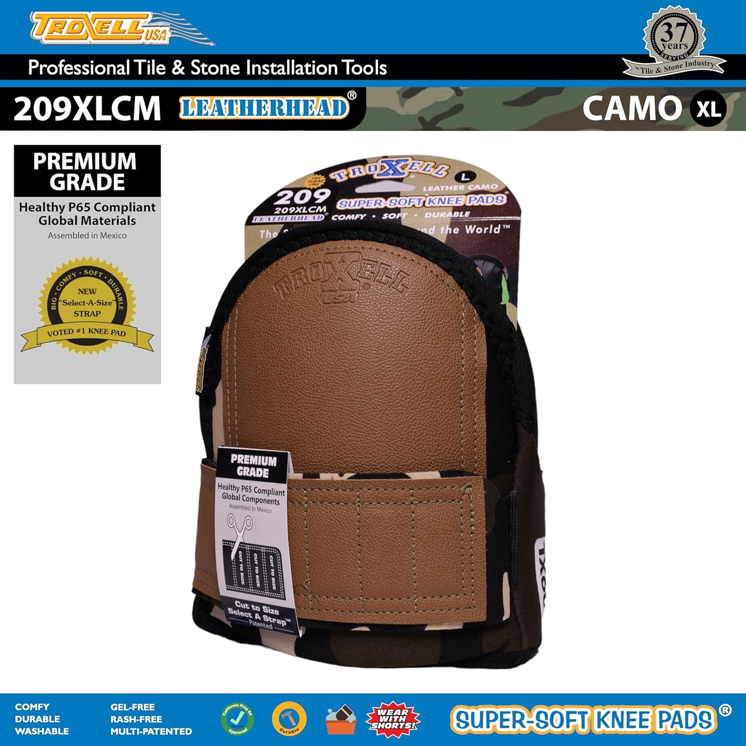 TROXELL USA - SuperSoft LeatherHead Knee Pads (Large Size-Camo)