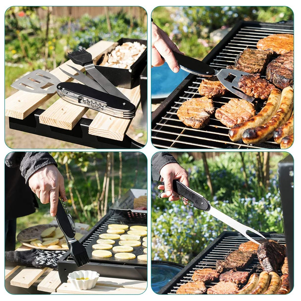 5-in-1 Travel BBQ Set - BBQ Folding Grill Spatula Fork Brush Corkscrew Bottle Opener Tool Set