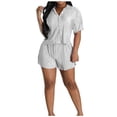 thumbnail image 2 of TrendVibe365 2 Piece Lounge Set Women Solid Color Button Down Pleated V Neck Short Sleeve Shirts and Long Pants Basic Travel Pajamas Lounge Set Loungewear Summer Outfits, 2 of 5