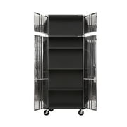 Seville Classics UltraHD 2-Piece Heavy Duty Mega Solid Steel Metal 2-Door Lockable Stacker Wall Storage Cabinet Set Organizer for Garage, Office, Classroom, 36 W x 18 D x 90.5 H, Graphite