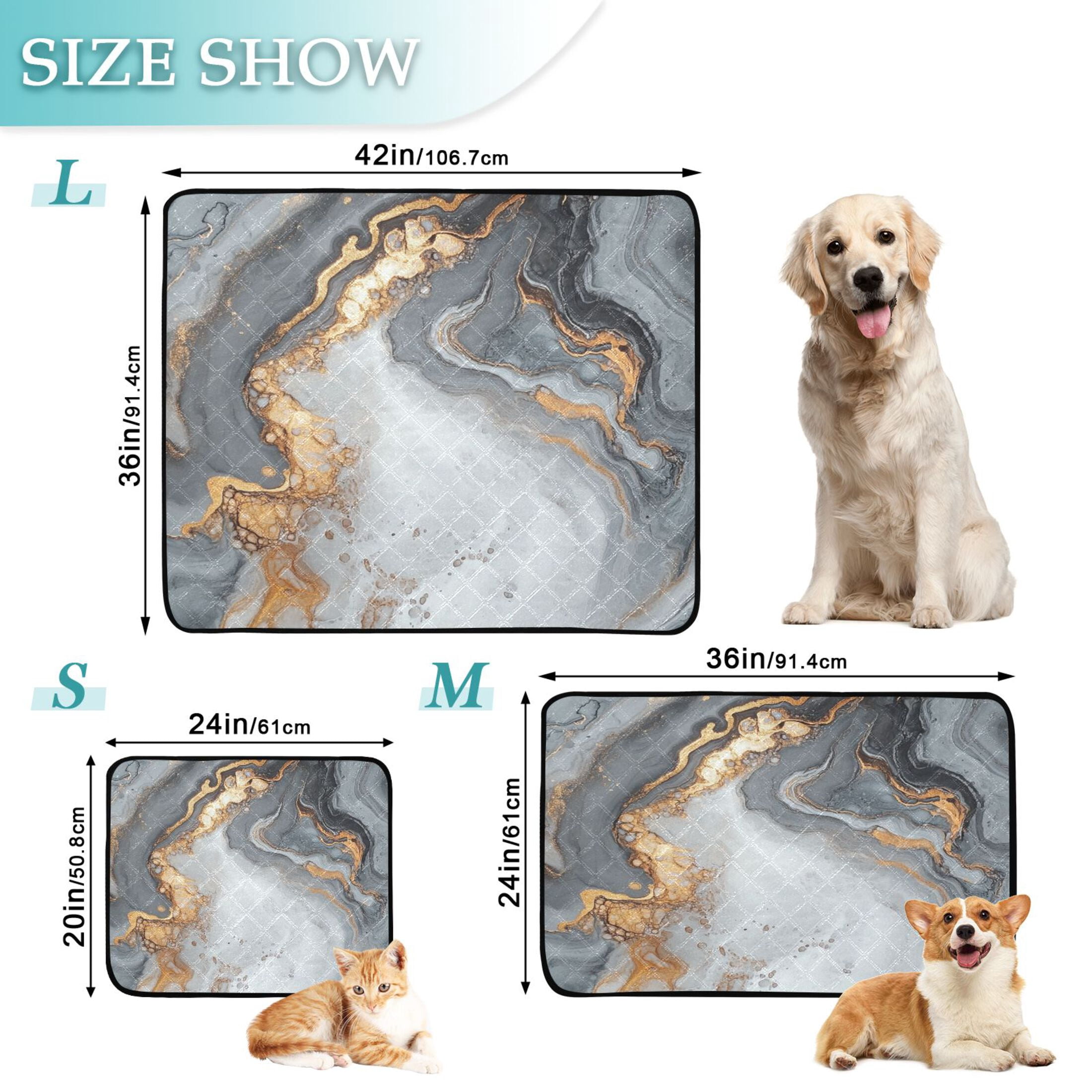 Qxltty Gray Gilt Patterns Cat litter Pads Pet Set of 3 Diaper Mats Center Anti-leakage Layer Absorbent Soft and Comfortable
