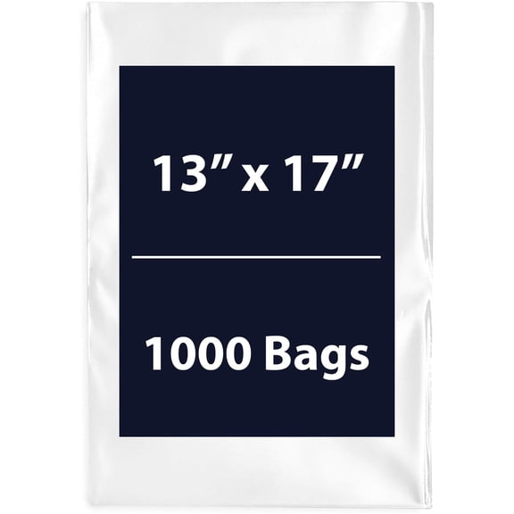 Multiple Sizes Clear Flat Poly Bags - 13"x17" & (1000 Bags) 1.5Mil Flat Open Top Plastic Packaging Packing | Flexible and Durable Plastic Bags | Low-Density Polyethylene (LDPE)
