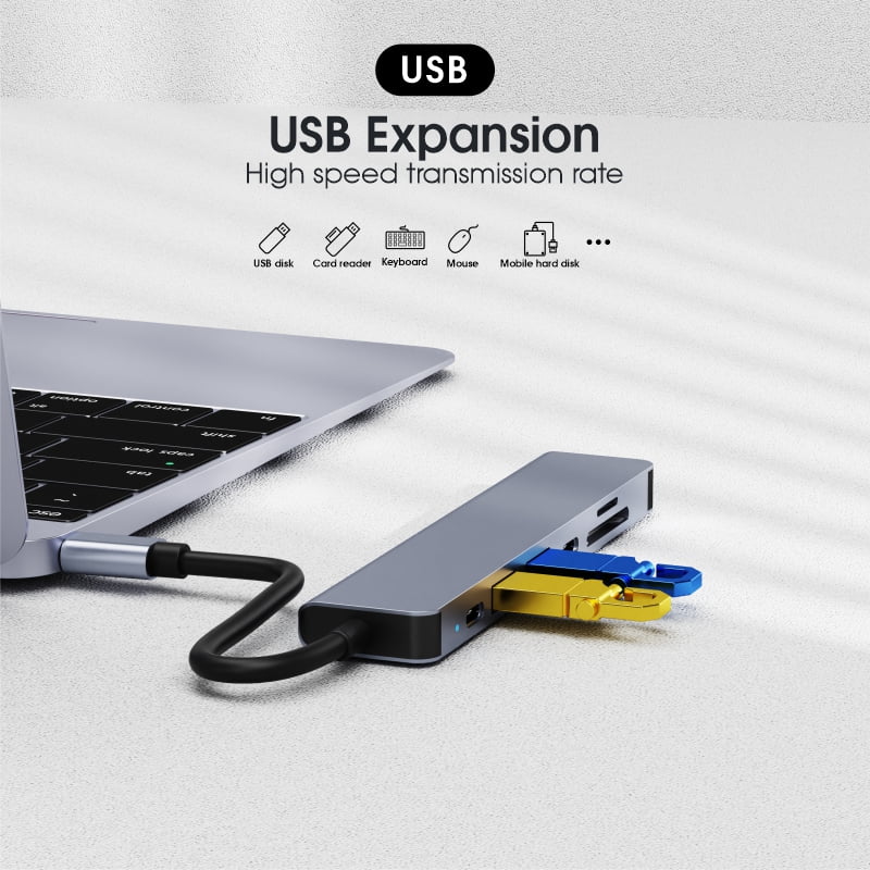 DOONJIEY  7 in 1 USB Type C Hub to SD TF Card Reader USB 3.0 Data Hub for Laptop Mobile Phone Docking Station