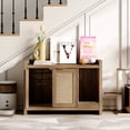 thumbnail image 3 of 33'' Cat Litter Box Enclosure with Rattan Door,Hidden Litter Cabinet Furniture with Cat Scratch Pad for Living Room, Rustic Oak, 3 of 8