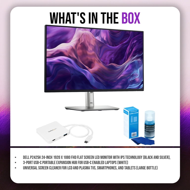 Dell P2425H 24-Inch 1920 x 1080 FHD Flat Screen LED Monitor Bundle