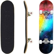 Geelife Pro Complete Skateboards for Beginners Adults Youths Teens Kids Girls Boys 31"x8" Skate Boards 7 Layer Canadian Maple Double Kick Concave Longboards (Nebulae)