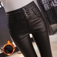 thumbnail image 1 of Pantalones de cuero mate de cuatro botones para mujer, otoño e invierno, cintura alta, ropa exterior, pies finos, más leggings ajustados acolchados de terciopelo, 1 of 6