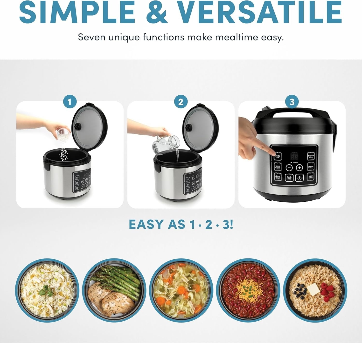 Housewares 20 Cup Cooked (10 cup uncooked) Digital Rice Cooker, Slow Cooker, Food Steamer, SS Exterior ,Black