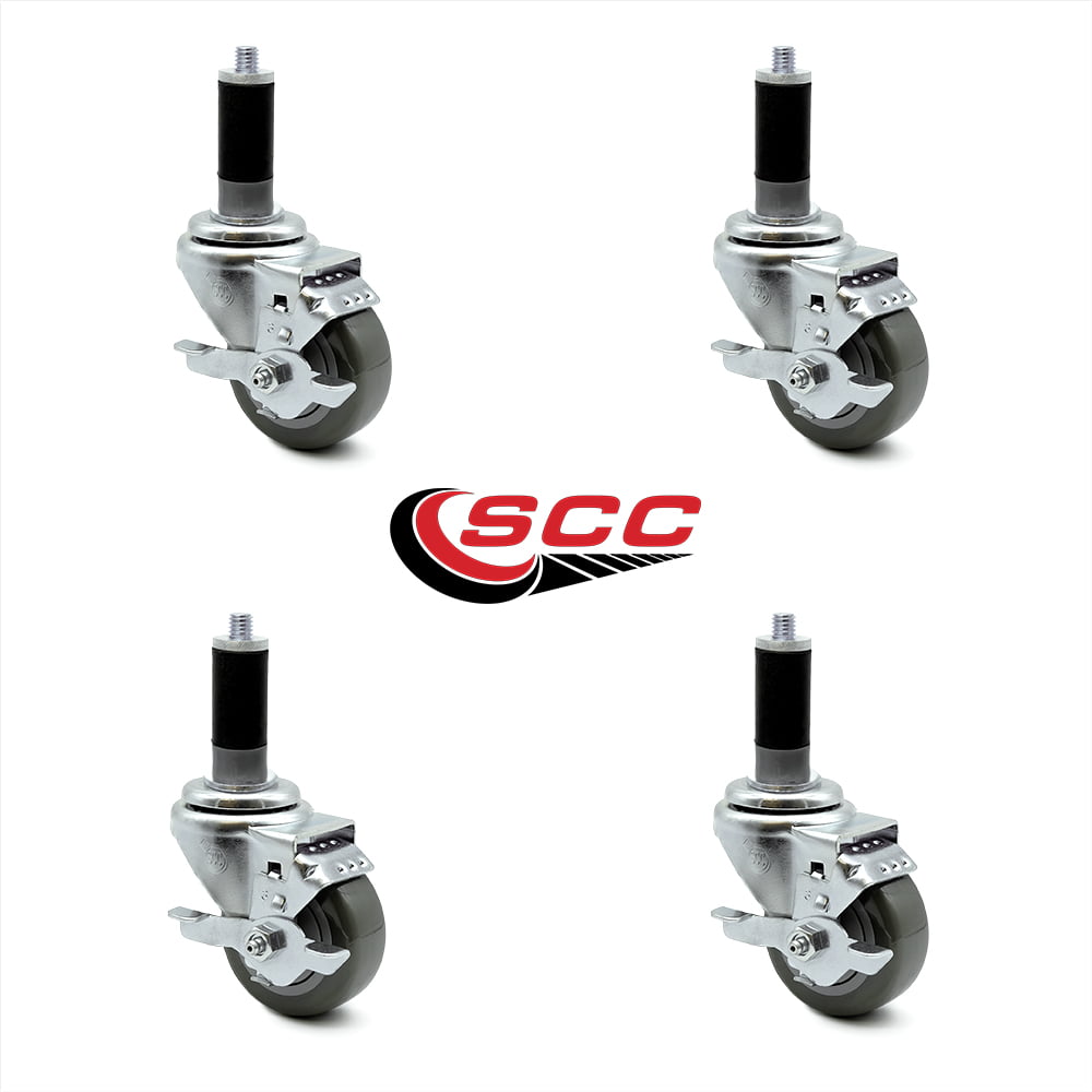 Includes 2 with Top Locking Brakes Gray Polyurethane Swivel Bolt Hole Caster Set of 4 w/3 x 1.25 Wheels Service Caster Brand 1000 lbs Total Capacity 