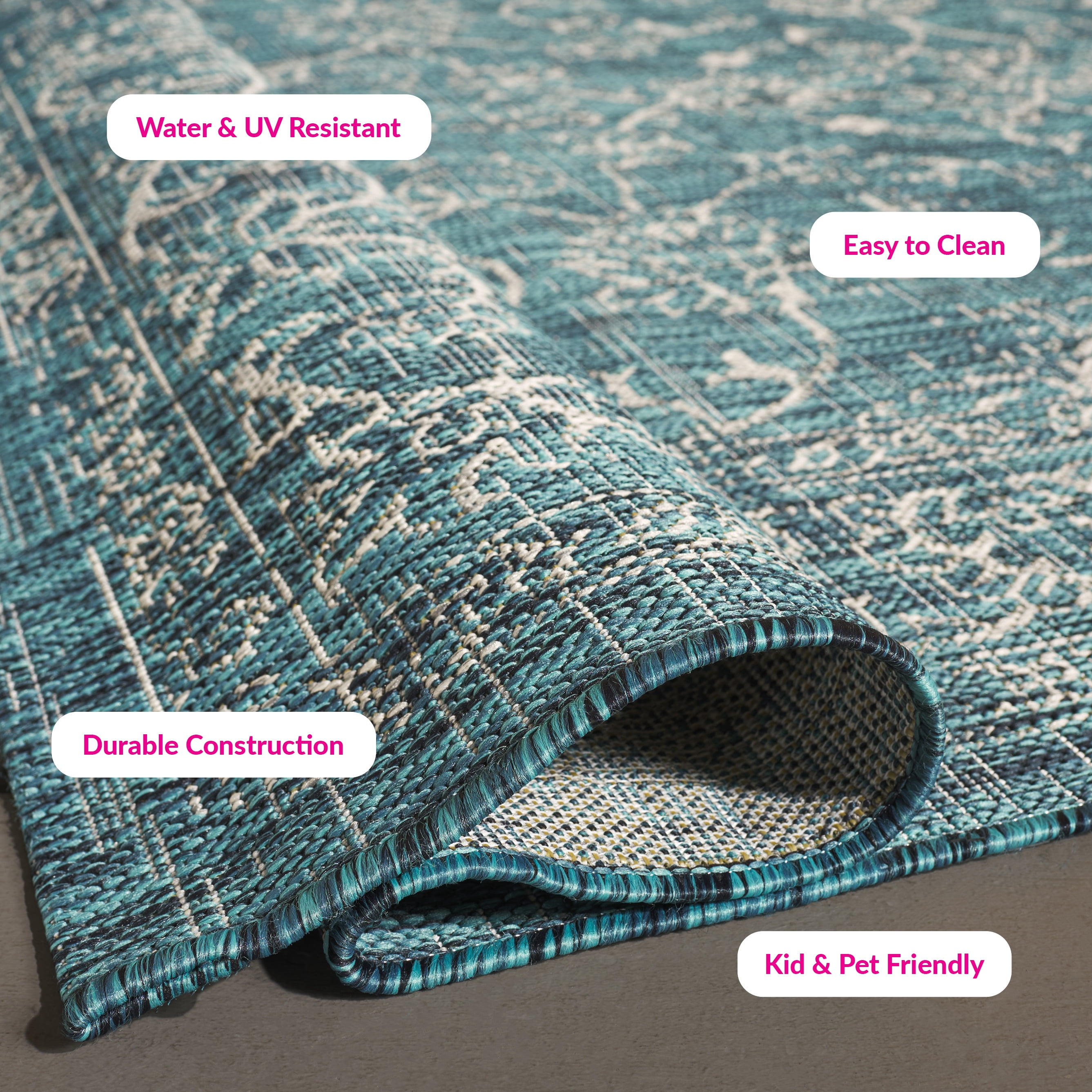 SAFAVIEH Courtyard Darin Traditional Indoor/Outdoor Area Rug, 4' x 5'7", Turquoise