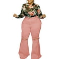 thumbnail image 1 of Gvmfive Women Classic Ripped Hole Denim Flared Pants Bell Bottom Jeans Plus Size, 1 of 7