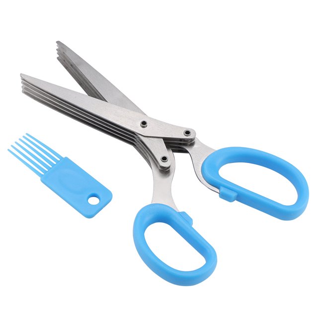 Tijeras de cocina multiusos azules de acero inoxidable de 5 capas para cebolletas, sushi y más