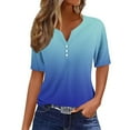 thumbnail image 2 of Itsame Short Sleeved Top Shirt for Women V-Neck Printed Gradient Color Undershirts Light Blue Size 2XL, 2 of 5