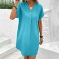 thumbnail image 5 of Karight Womens Summer Dresses Short Rolled Sleeve Pleated Button Down V Neck Casual Beach Shift Sundresses with Pockets, 5 of 7