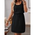 thumbnail image 5 of Women'S Waffle Knit Belted Tank High Waisted Dresses Square Neck Sleeveless Summer Short Dress Black XXL, 5 of 9