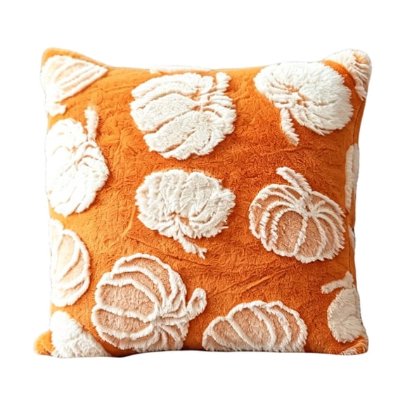 Fall Textured Pumpkin Pillow Cover 18x18 Inch, Plush Fluffy 3D Embossed Pumpkin Cushion Cover, 45cm Square Seasonal Decor Cover for Living Room Bedroom Thanksgiving & Halloween Decorations