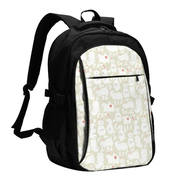 Fotbe White Rabbit Mochila con Estampado y Puerto USB para Hombre y Mujer, Mochila Antirrobo, Mochila de Viaje, Mochila Escolar, Mochila Universitaria