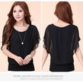 thumbnail image 3 of Blusa De Manga Corta De Murciélago Con Cuello Redondo De Verano Blusa De Mujer Con Volantes De Color Puro Likrtyny Mujer, 3 of 8