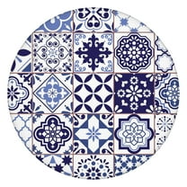 Elastic Hem Round Table Cover Boho Floral, Decorative Stretch Cloth for 38-42 Inch Tables, Resistant to Stains for Daily Meals