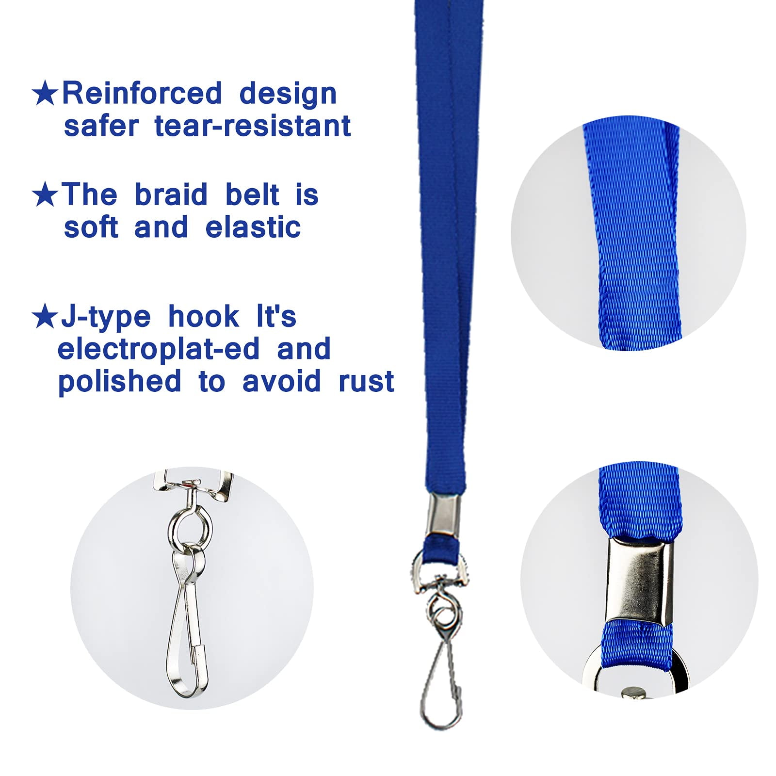 Blue Lanyards Bulk 50 Packs For Id Badges With Swivel Hook Clips Name Tag Lanyard Holder