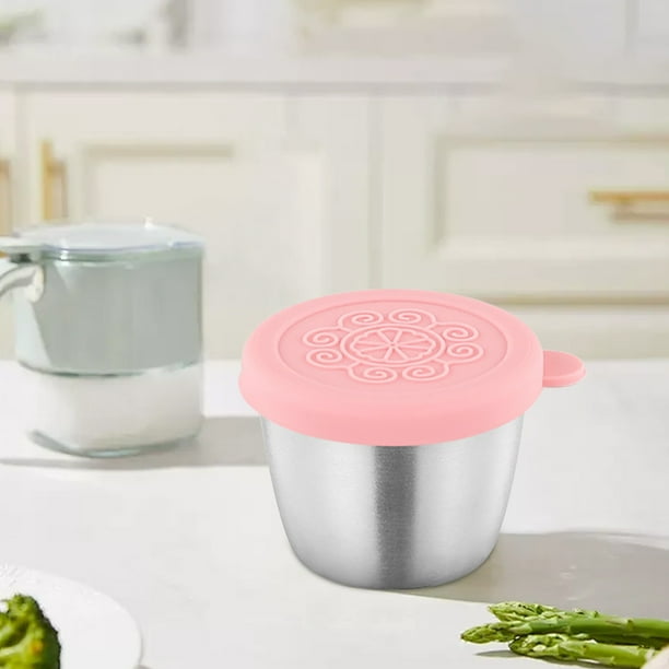 Taza de acero inoxidable 304 con tapa de cinta adhesiva, disponible en stock, olla portátil para condimentos y salsas para exteriores.