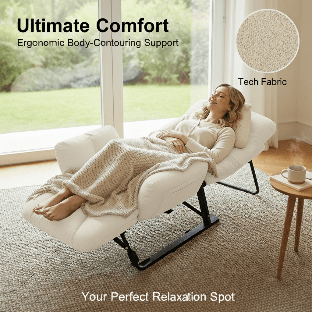 JUANYU Reclining Office Chair,5-Position Backrest Adjustment Desk Chair with Footrest,Ideal for Home or Office Use,Off White