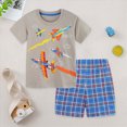 thumbnail image 2 of Kaprioy Baby Boy Clothes Boys Summer Outfits 18M 24M 3T 4T 5T 6T 7T Short Sleeve Cartoon Airplane T Shirt Elastic Waist Short Toddler Boy Set, 2 of 7