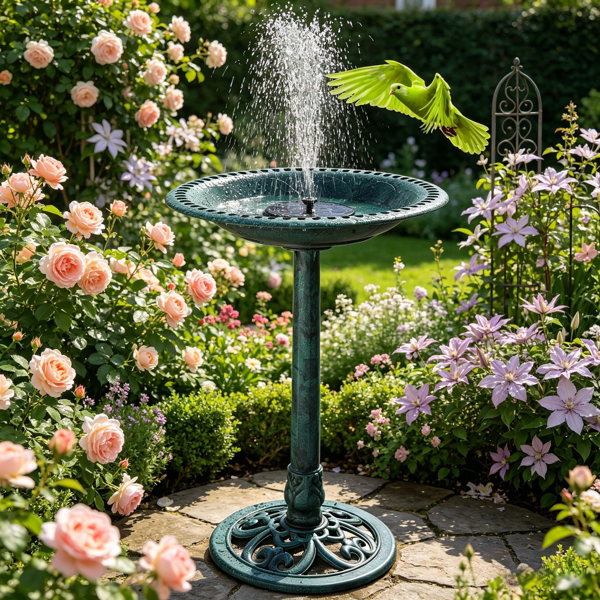 Zimtown Bird Bath Birdbath/Feeder with  Solar Fountain Outdoor Patio Garden Backyard, Dark Green