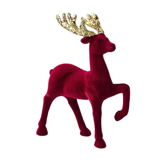 Christmas Reindeer Tabletop 1 Set 6.29" H Red Flocking Standing Deer Decorations,Indoor Decorative Ornaments for Kitchen Mantle Shelf Office Home Décor